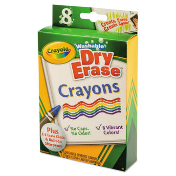 Crayola® Washable Dry Erase Crayons W-e-z Erase Cloth, Assorted Bright Colors, 8-pack freeshipping - TVN Wholesale